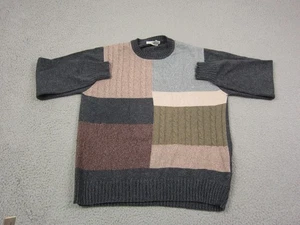 Vintage Geoffrey Beene Sweater Mens Medium Gray Cable Knit Cotton Color Block - Picture 1 of 10