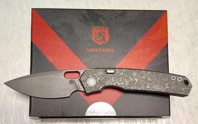 New Vosteed Knives Psyop 3.32" Elmax Acid Washed Drop Point Textured SW Titanium - Image 1 of 4