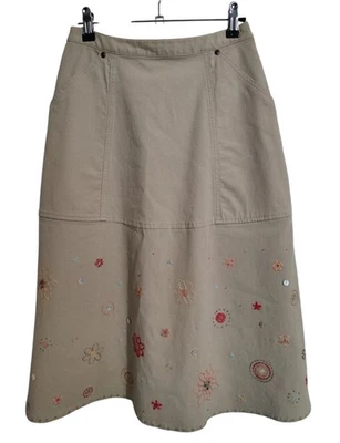 Falda midi J. Jill beige floral bordada lona suave línea A con bolsillos 0 W26" Foto 1 de 4