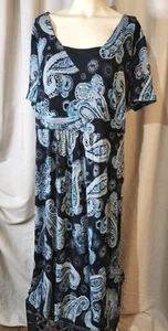 Croft & Barrow blau/schwarz gefüttertes Damenkleid 3X Paisleymuster Flügelärmel Taillenband - Bild 1 von 11