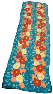 Vintage Scarf Turquoise Silk & Rayon Design Neck Length 14 x 42" Made in Japan - Picture 1 of 5