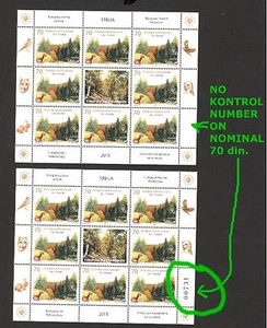 SERBIA-MNH- S/S-ERROR,WITHOUT CONTROL NUMBER ON NOMINAL 70 din-BIRDS-NATURE-2015 - Picture 1 of 2