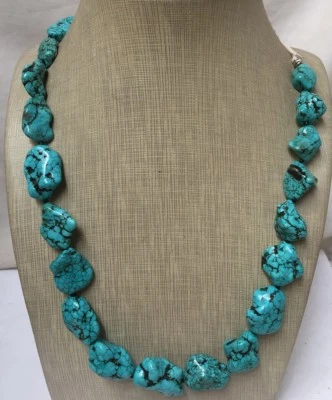Bold gradual  turquoise nugget necklace//18"plus 10" rope length(w158a-w4.2) - Image 1 of 2