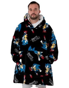 Sonic the Hedgehog Black Blanket Hoodie Mens - Picture 1 of 9