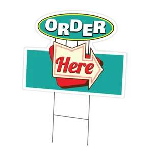 Order Here Die Cut Yard Sign & Stake outdoor plastic coroplast window - Picture 1 of 10