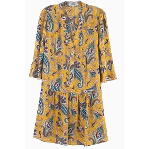 Tibi Multi Yellow Floral Silk Tomato Fairy Shift Dress 4 Ruffle Sleeve Mended - Picture 1 of 17