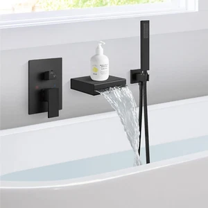 Wall Mount Waterfall Tub Spout Faucet Single Handle Tub Filler Bathtub Shower Fa - Picture 1 of 9