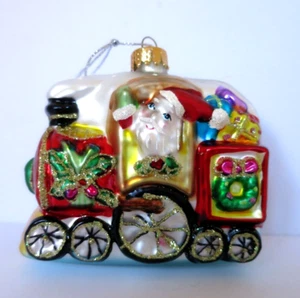 Adorno festivo de vidrio soplado a mano tren de Navidad Santas - Imagen 1 de 11