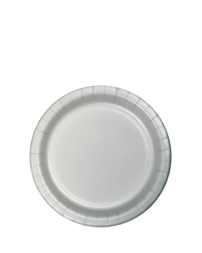 Silver Lunch Paper Plates 24Pk Solid Tableware Birthday Party Supplies Wedding - Image 1 of 1