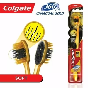 COLGATE 360° Charcoal Gold Toothbrush Soft Bristles - 4 Pack NEW - Picture 1 of 6