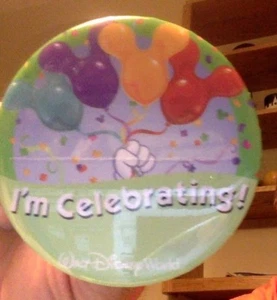 Disney World Button I'm Celebrating With Mickey Mouse Balloons - Picture 1 of 1