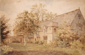 Watercolor landscape Tudor Vicarage, Church & garden, Circa early 20th century - Picture 1 of 5