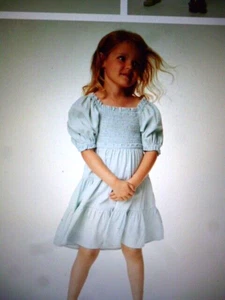 Girls Cotton Shirred Tiered Chambray Dress Age 7-8 Years.MARKS AND SPENCER .BNWT - Picture 1 of 6