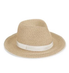 Eugenia Kim Lillian Toyo Packable Fedora Hat Tan with White / Silver Ribbon - Picture 1 of 6