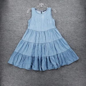 Tommy Hilfiger Dress Womens 2 Blue Denim Tiered Tank Chambray Mini A Line - Picture 1 of 14