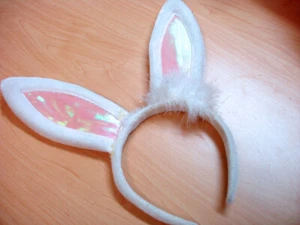 Blanco Rosa Orejas de Conejo Disfraz Orejas de Conejo Diadema Fiesta Orejas Pascua Halloween - Imagen 1 de 4