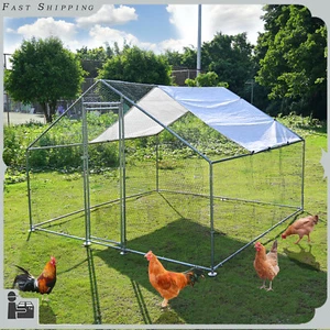 10x10ft Outdoor Large Run Hen House Walk-in Chicken Coop Steel Farm Poultry Cage - Picture 1 of 12