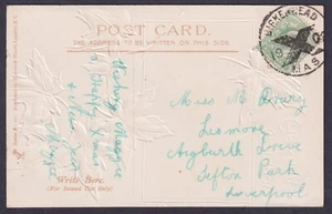 1908 Christmas Card Posted in Advance EVII 1/2d Green BIRKENHEAD 1908 XMAS FU - Picture 1 of 2