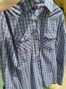 Rustler Shirt Men Large Striped Western Pearl Snap  XLong Tails Multi Color Blue - Picture 1 of 8