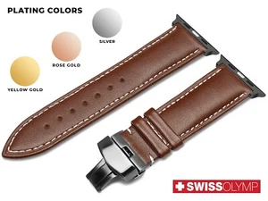 For APPLE WATCH 4 5 6 7 8 9 10 BROWN Genuine Leather Strap Band Bracelet Clasp - Picture 1 of 7