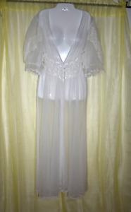 Vintage 1990s Sheer White Chiffon Val Mode Peignoir Robe Size L Made in USA