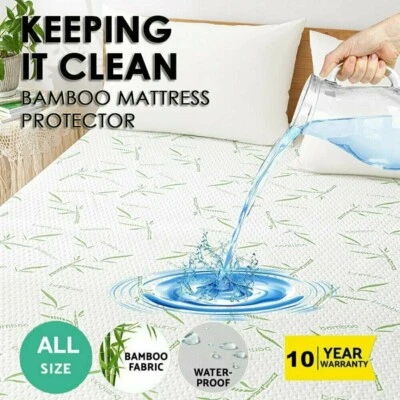 Bamboo Mattress Protector Deep Pocket Waterproof Breathable Mattress Bed Cover - Image 1 of 4