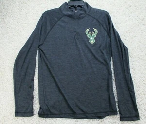 NBA Sweatshirt Mens Medium Gray Long Sleeve Zip Henley Athletic Fit Deer Stretch - Picture 1 of 10