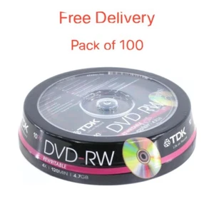 100 x TDK Blank DVD-RW Disc 4x 120min 4.7GB Video/Data Re-Writable - Picture 1 of 2