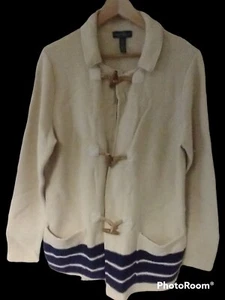 LRL Lauren Jeans Damen L Strickjacke beige blau Lammwolle Fischer Pullover - Bild 1 von 5