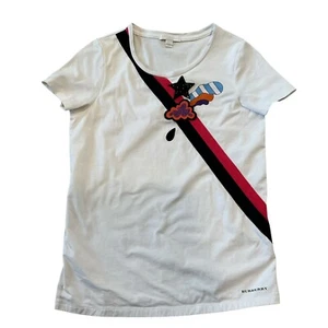 Burberry Kids Girls Sz XL 14 White Short Sleeve Shirt Embroidered Sequined - Picture 1 of 10
