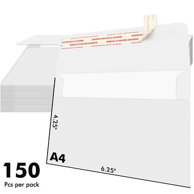 WOW BAGS 150 Printable White Invitation Envelopes A4 Self Seal 4.25x6.25 for Wedding Card