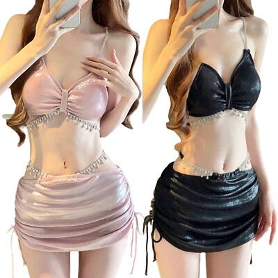 Frauen Bademode Strass Dessous Party Badeanzug Glänzend Bikini Hawaii BH Baden - Bild 1 von 3