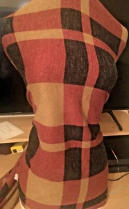 1-yard FUZZY KNIT STRETCH PLAIDS PRINT BURGUNDY, CAMEL & BLACK COLORS - Picture 1 of 3