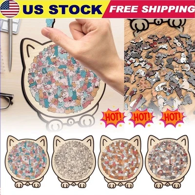 135-Piece MorandiColored Cat Shaped Wooden Jigsaw Puzzle - Image 1 of 4