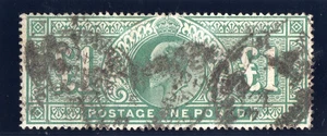 GB EDVII SG;266, SCARCE £1 dull blue-green, USED. Cat £825. - Picture 1 of 2