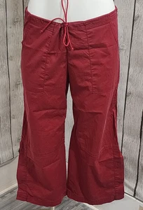 Vintage Be Present Yoga Pants M Red USA Made Mobility Split Hem RARE Drawstring - Picture 1 of 8