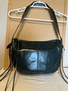 Hobo Green Leather Shoulder Bag With Studded Hanging Fringe. Excellent Condition - Picture 1 of 12