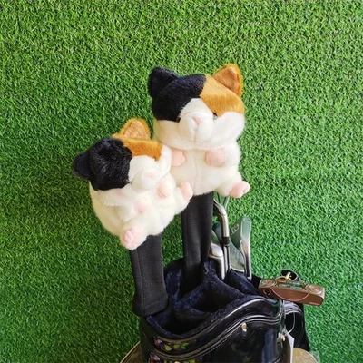 Tricolor Cat Golf Wood Head Covers Driver Fairway Woods Club Animal Protector