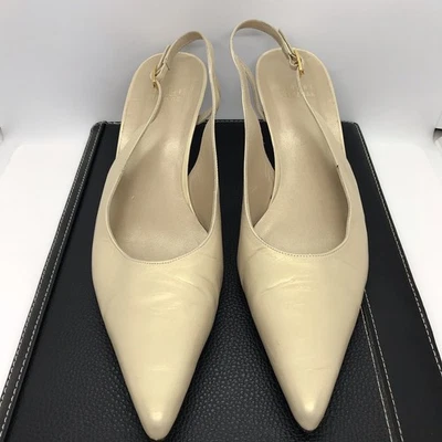 STUART WEITZMAN металлический золотой кожаный слинга насос котенок каблук размер 9 M - Изображение 1 из 4
