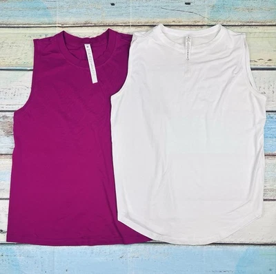 Conjunto de 2 Lululemon tamanho 6 Brunswick Muscle Tank Pima algodão rosa e branco - Imagem 1 de 4