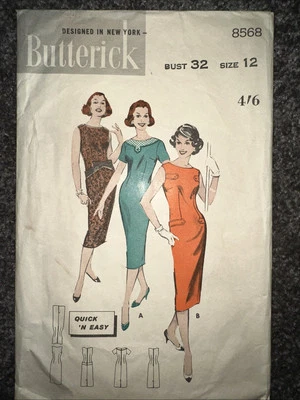 Butterick 8568 Dress Vintage Semi-fitted Size 12 (32” Bust) Unprinted Unused CC - Image 1 of 4
