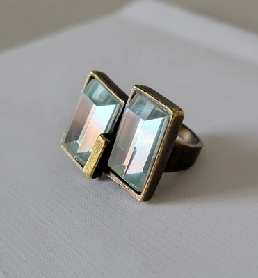 Anillo Toi et Moi de cristal rectangular estilo antiguo vintage 6,75 Lord & Taylor Foto 1 de 4