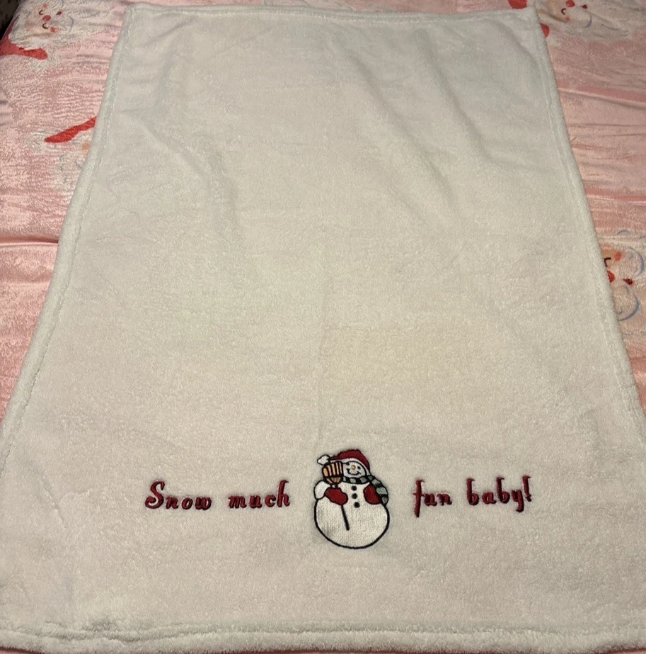 Nieve ¡Bebé muy divertido!  Manta bebé muñeco de nieve blanco rojo Navidad polar en muy buena condición 30 X 40 Foto 1 de 4
