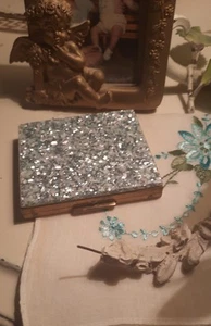 Vintage blau & silber Glitzer Konfetti Plexiglas kompakt verspiegelt SF Co. Fifth Ave - Bild 1 von 11