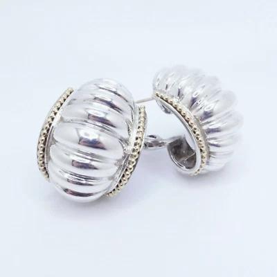 LAGOS Caviar Sterling Silver 18K Yellow Gold Fluted Shrimp Omega Back Earrings - Image 1 of 4