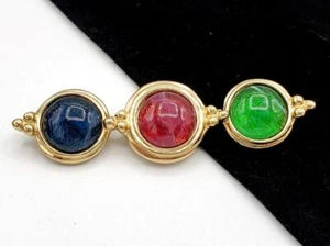 Iconic Signed CHRISTIAN DIOR Gold-plated Gripoix Style Moghul Cabochon Brooch - Picture 1 of 4