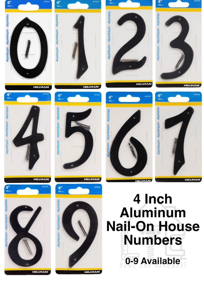 Hillman 4" Black Nail On Aluminum House Mailbox Number, 0 1 2 3 4 5 6 7 8 9