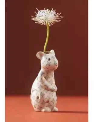 Nuevo Jarrón Anthropologie Winterland Mouse Animal Patrón Cerámico Punto Dorado Foto 1 de 2