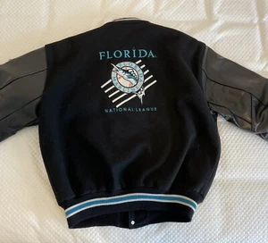Vintage Florida Marlins DeLong Wollleder Uni Letterman MLB Baseballjacke L - Bild 1 von 12