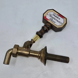 VINTAGE GOLDEN ANNIVERSARY WOOD BEER TAP HANDLE W/SOLID BRASS FAUCET SPOUT - Picture 1 of 6